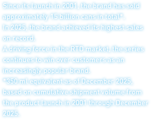 Since its launch in 2001, the brand has sold approximately 15 billion cans in total*. In 2025, the brand achieved its highest sales on record. A driving force in the RTD market, the series continues to win over customers as an increasingly popular brand. *350 ml equivalent as of December 2025, based on cumulative shipment volume from the product launch in 2001 through December 2025.
